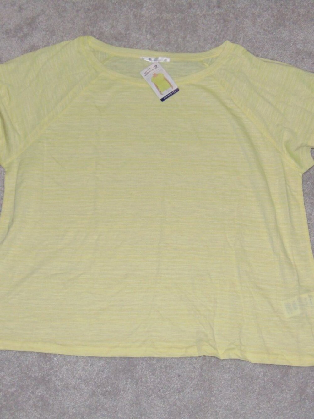 Share SEVEN 7 Women's Size XL Yellow Striped Short Sleeve T Shirt Polyester